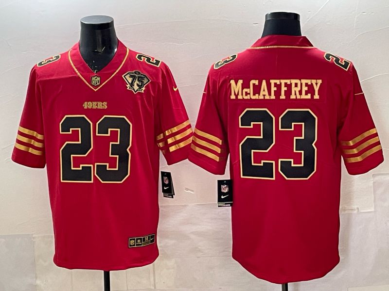 Men 2025 Nike San Francisco 49ers #23 Mcaffrey Red gold 5th generation Limited NFL Jersey 0062